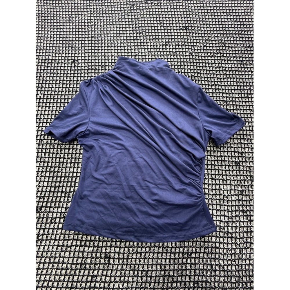 SweatyRocks Mock Neck Top Womens Medium Blue New Ruched Side Short Sleeve